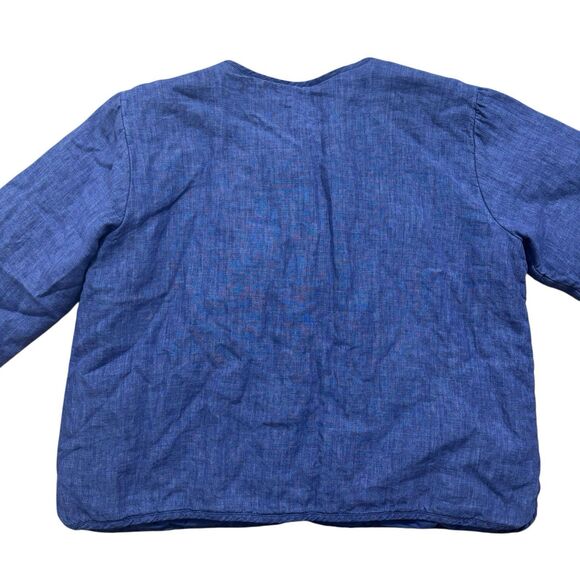 Eileen Fisher Jacket Sz Large Blue Organic Linen Delave Padded Snap Front - Picture 2 of 8